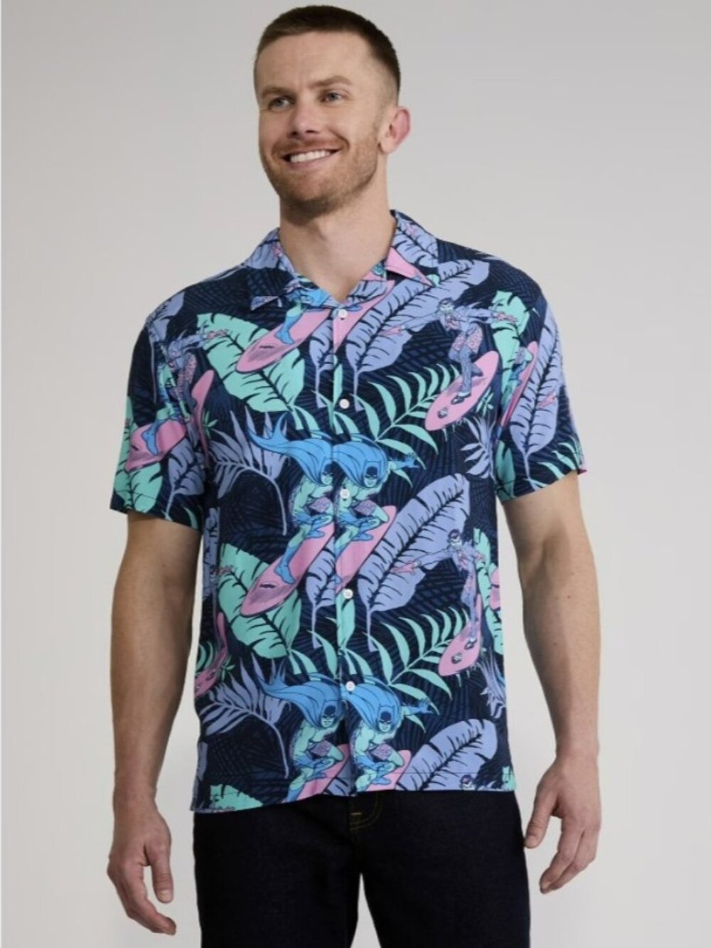 NEW Batman Graphic Hawaiian Shirt Floral Resort Button up Men's Size S Small Sho